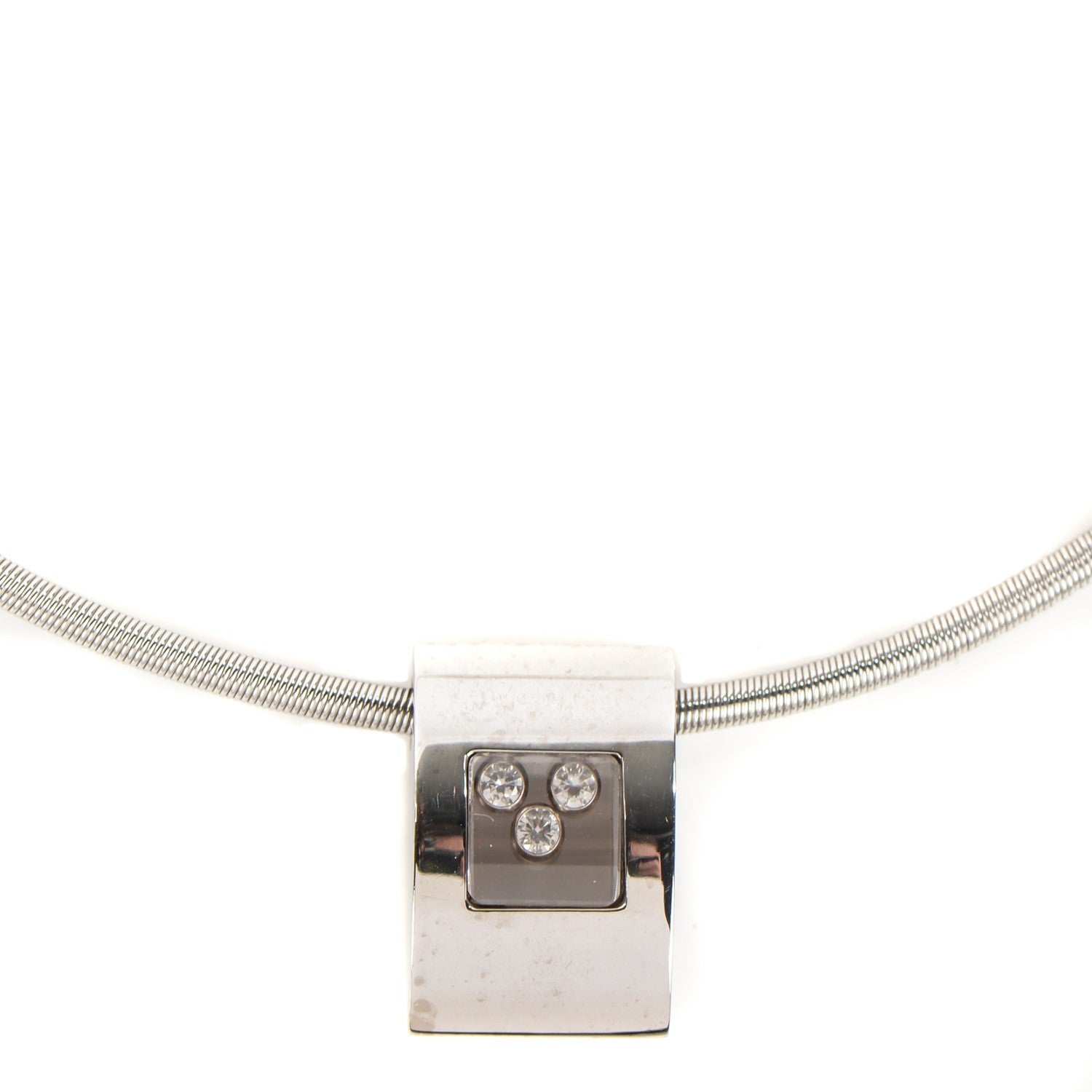 Chopard 18K White Gold Happy Diamonds Square Necklace 1 of 5