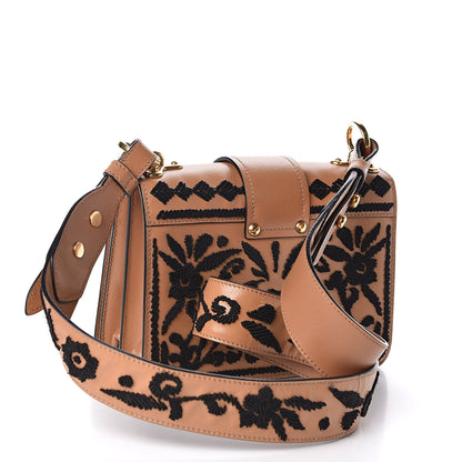 Prada Calfskin Embroidered Cahier Bag Caramel Black 3 of 9