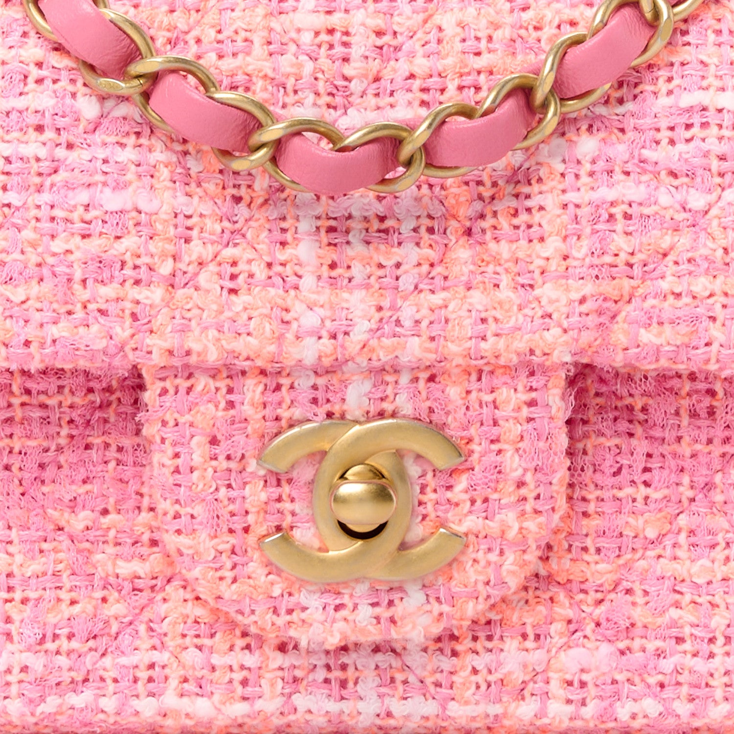Chanel Tweed Quilted Mini Rectangular Flap Orange Pink Ecru 9 of 12