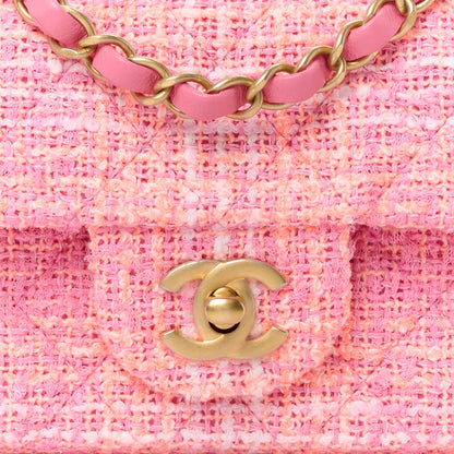 Chanel Tweed Quilted Mini Rectangular Flap Orange Pink Ecru 9 of 12