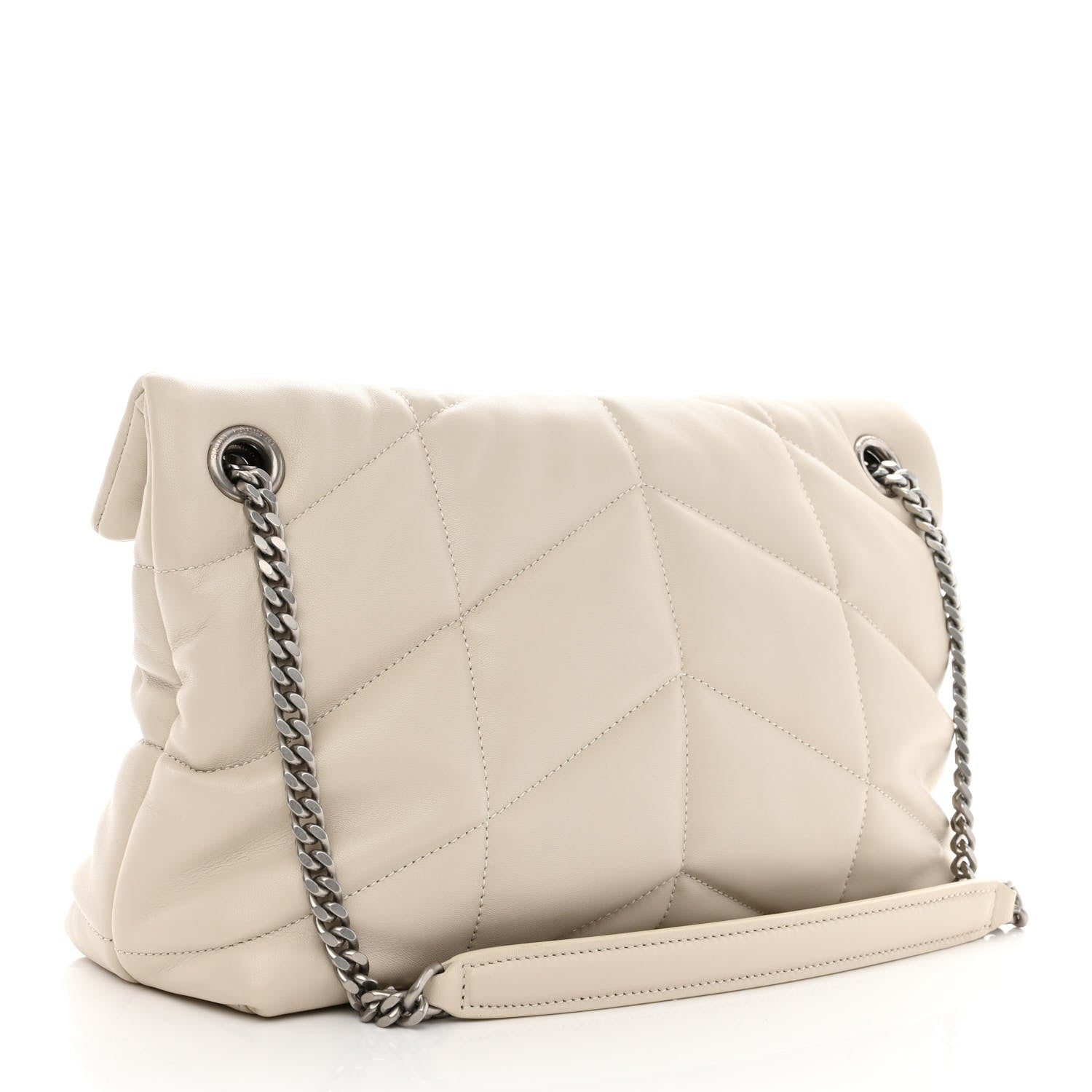 Saint Laurent Lambskin Quilted Small Loulou Puffer Monogram Chain Satchel Blanc Vintage 2 of 9