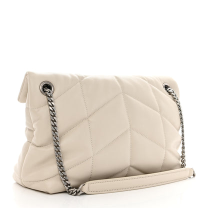 Saint Laurent Lambskin Quilted Small Loulou Puffer Monogram Chain Satchel Blanc Vintage 2 of 9