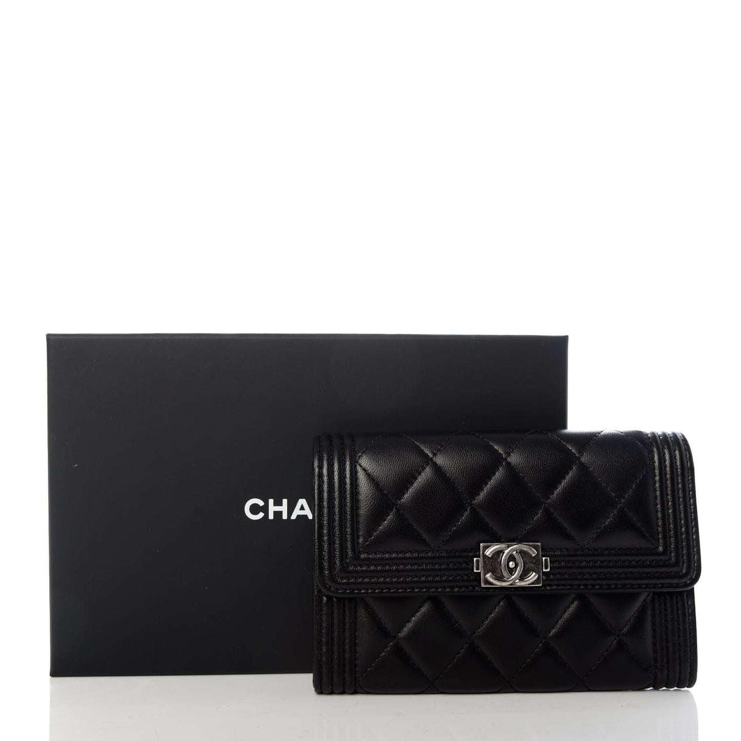 Lambskin Quilted Medium Boy Flap Wallet Black