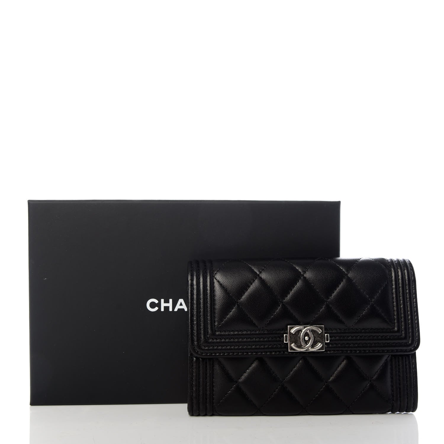 Chanel Lambskin Quilted Medium Boy Flap Wallet Black 9 of 9