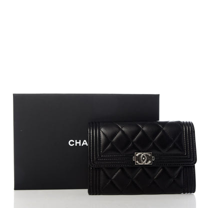 Chanel Lambskin Quilted Medium Boy Flap Wallet Black 9 of 9