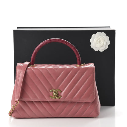 Chanel Calfskin Lizard Chevron Quilted Small Coco Handle Flap Pink 11 of 11