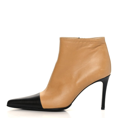 Chanel Lambskin Cap Toe Short Ankle Boots 37 Beige Black 1 of 9