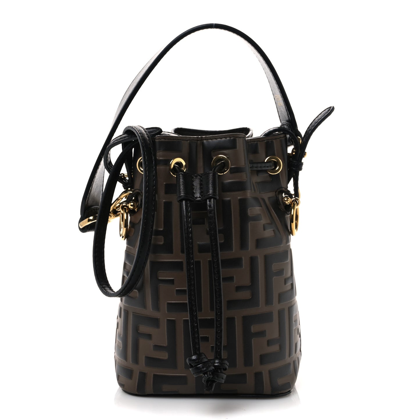 Vitello Liberty F is Fendi Bi-Color FF 1974 Embossed Mini Mon Tresor Bucket Bag Maya Black