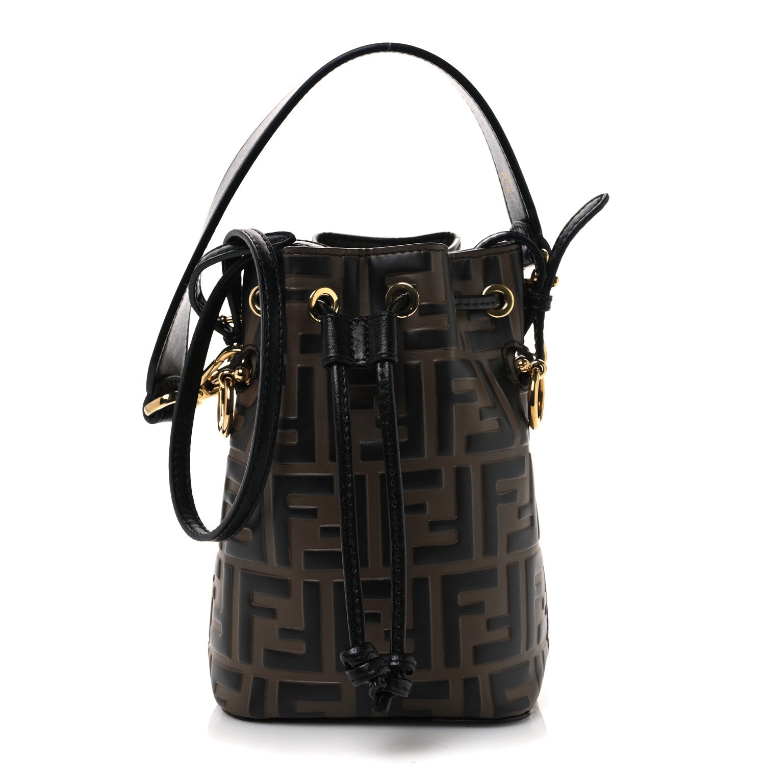 Fendi Vitello Liberty F is Fendi Bi-Color FF 1974 Embossed Mini Mon Tresor Bucket Bag Maya Black 1 of 12
