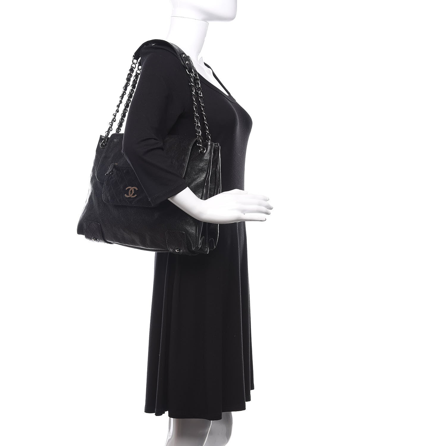 Chanel Glazed Caviar Pocket In The City Tote Black 2 of 15