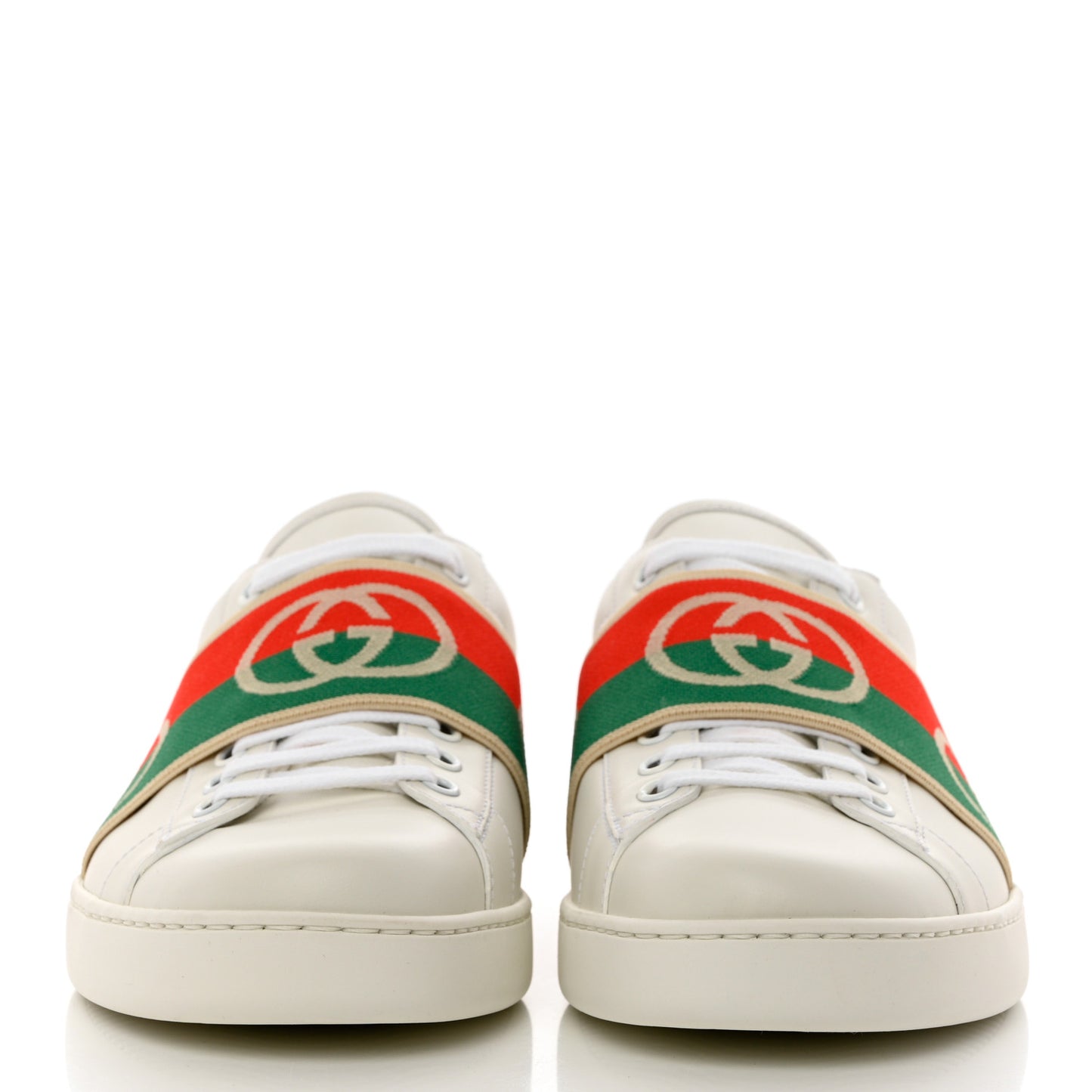 Calfskin Web Interlocking G Mens Ace Sneakers 8 White