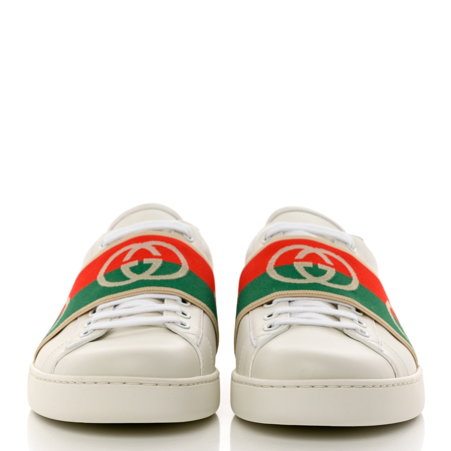 Gucci Calfskin Web Interlocking G Mens Ace Sneakers 8 White 2 of 9