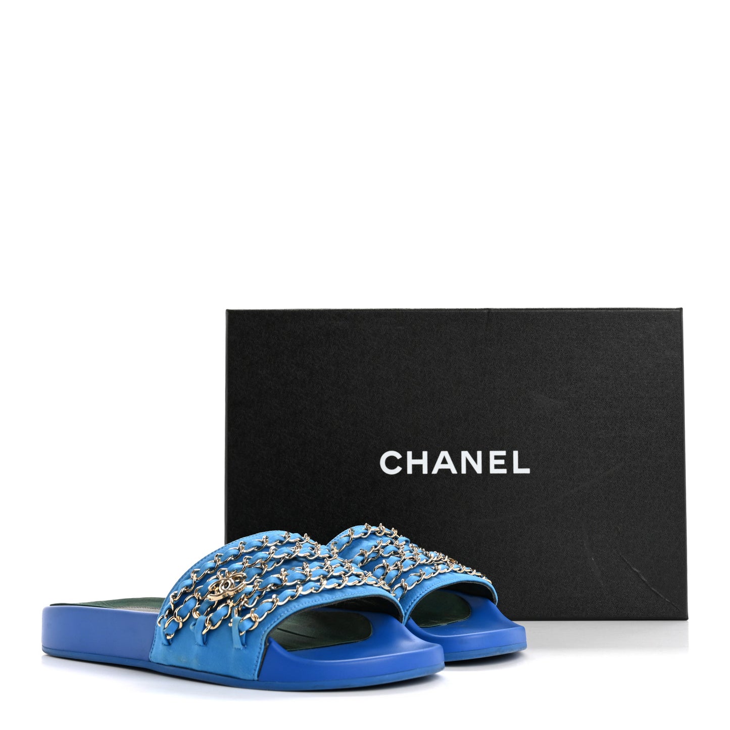 Canvas Chain Flat Sandals 37 Bright Blue