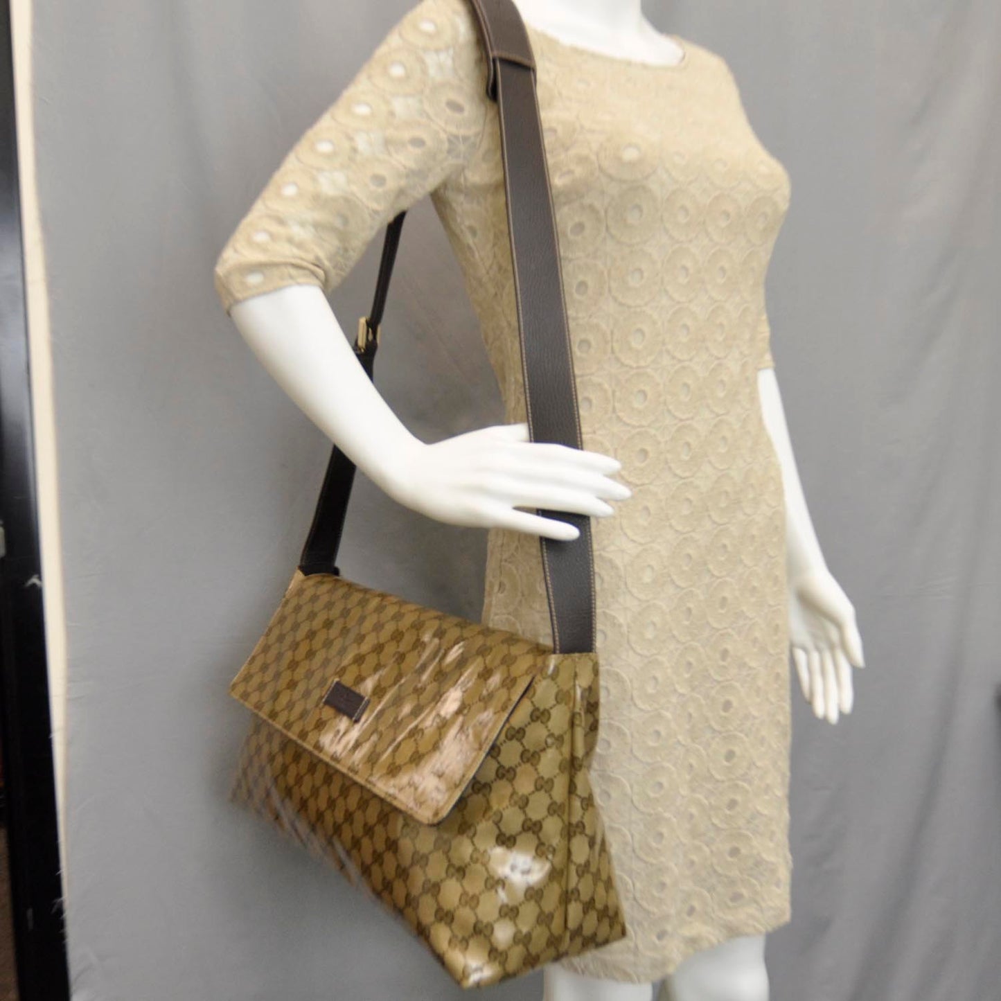 Crystal Monogram Flap Messenger Bag Beige Ebony