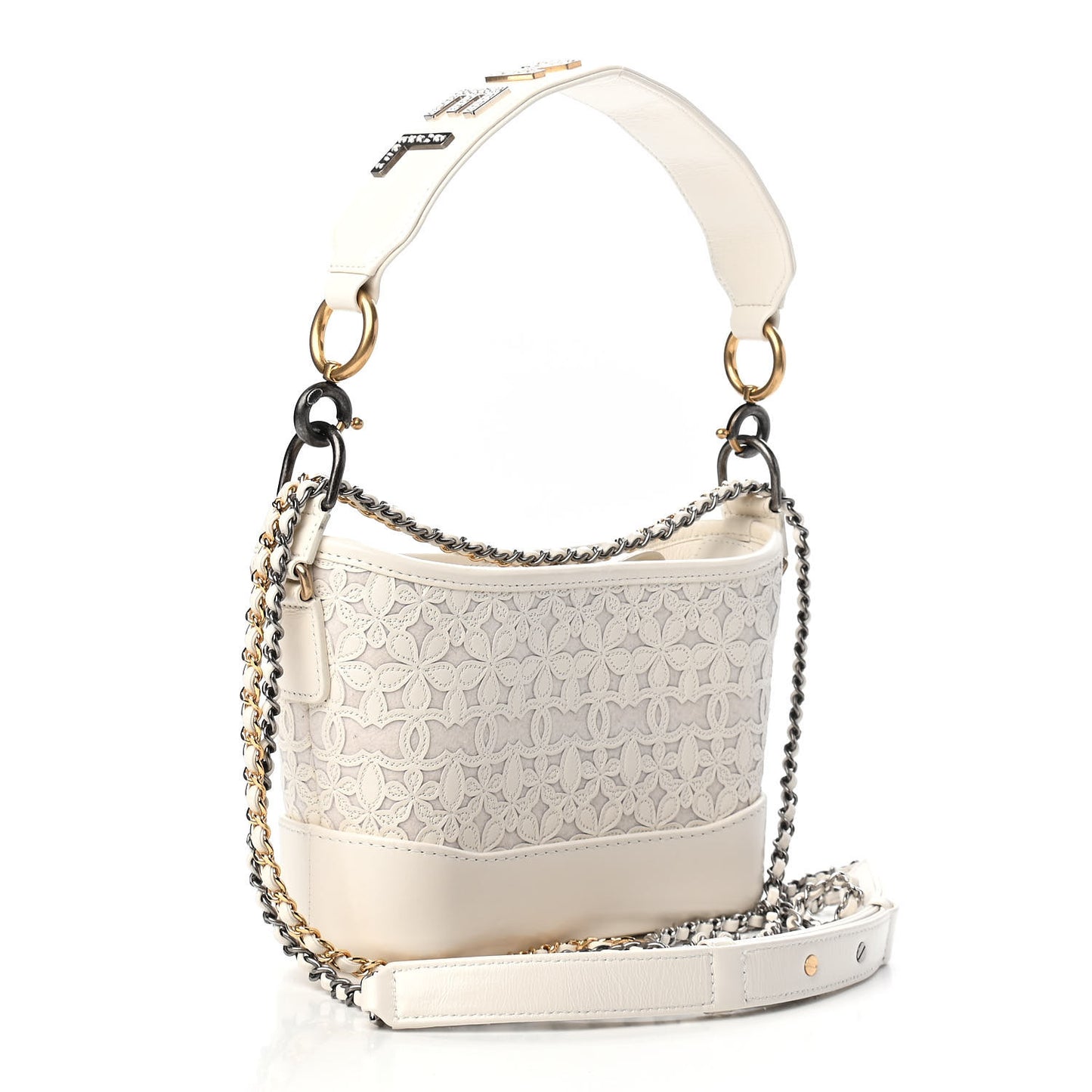 Calfskin Wool Felt Embossed Small Gabrielle Logo Hobo White