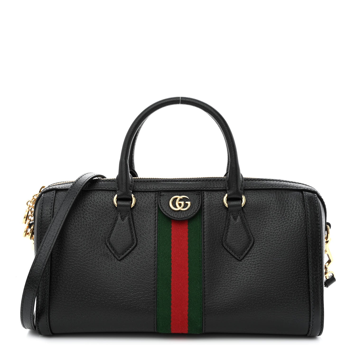 Gucci Textured Dollar Calfskin Web Medium Ophidia Boston Black 1 of 11