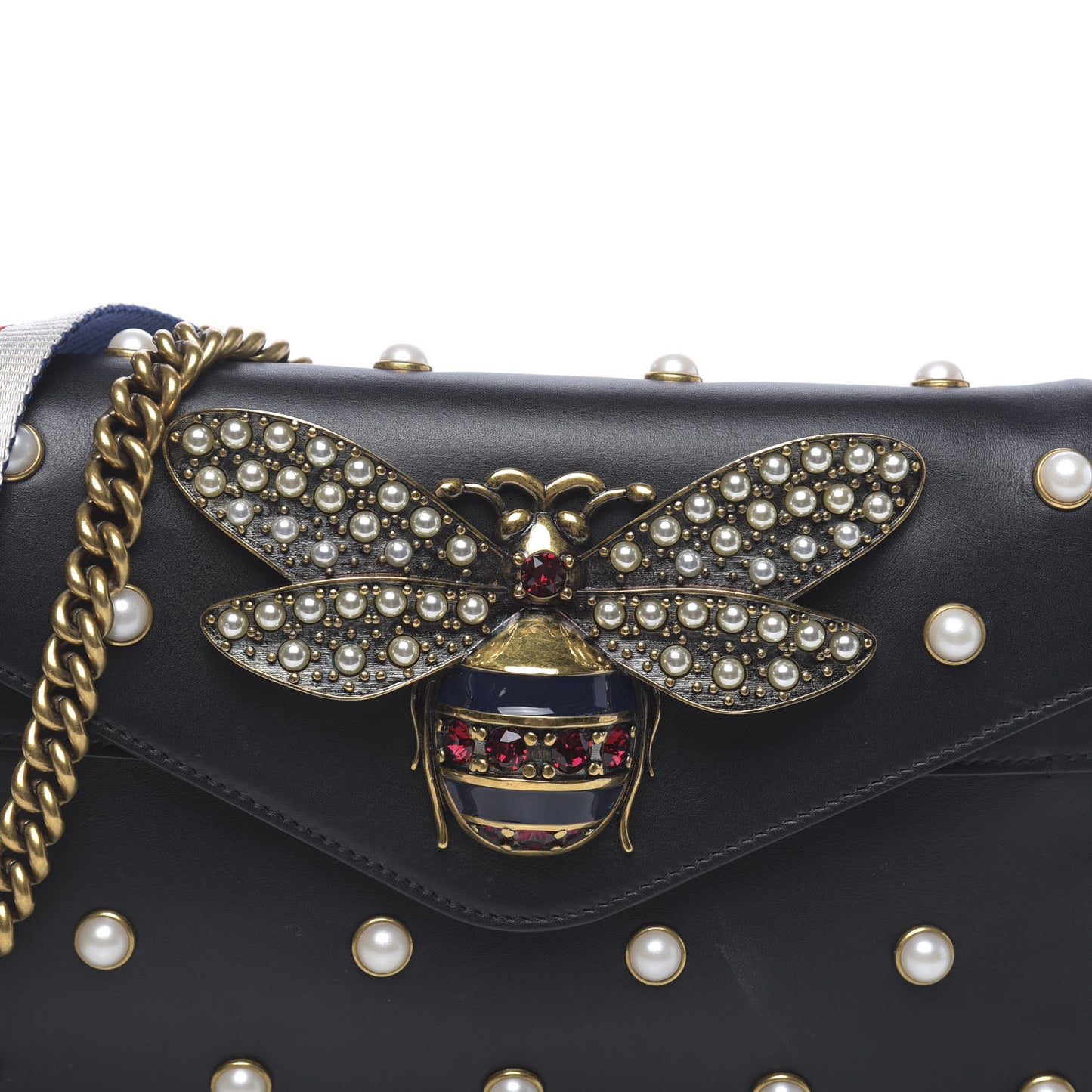 Nappa Pearl Studded Mini Queen Margaret Broadway Shoulder Bag Black