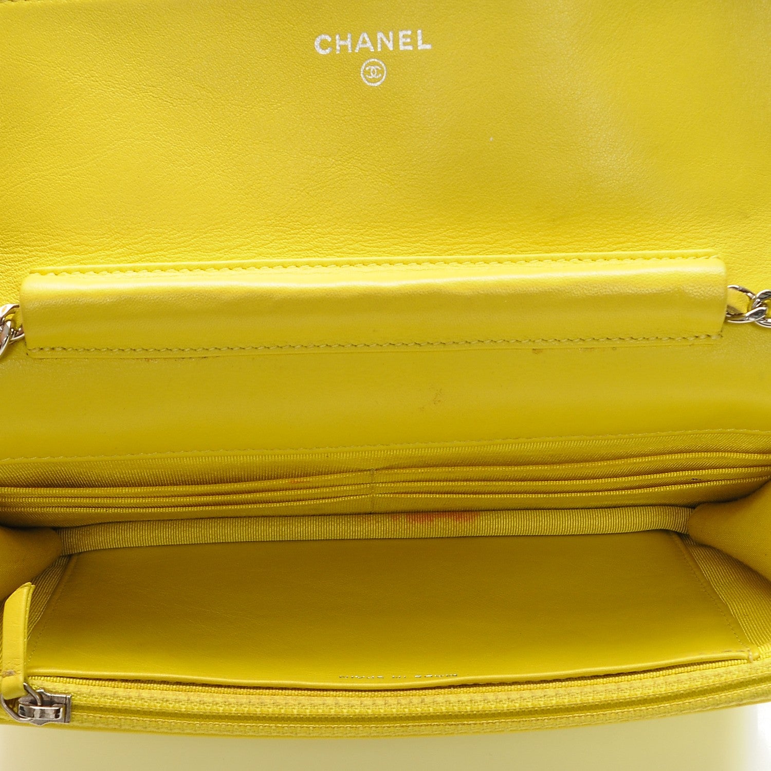 Chanel Patent Quilted Wallet On Chain WOC Yellow 5 of 8