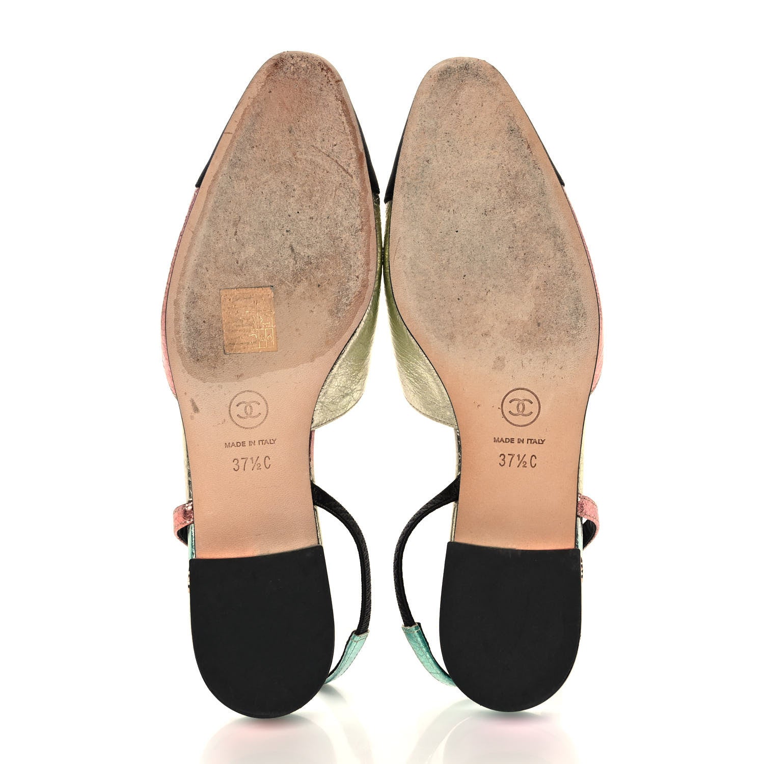 Chanel Laminated Calfskin Grosgrain Cap Toe CC Slingback Flats 37.5 Multicolor Black 5 of 9