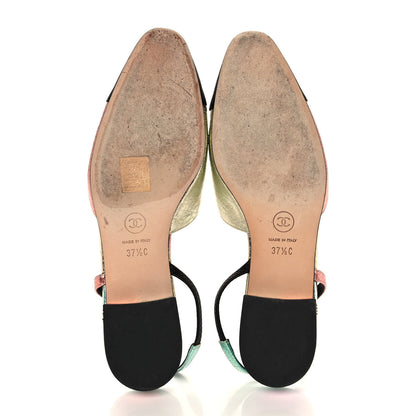 Chanel Laminated Calfskin Grosgrain Cap Toe CC Slingback Flats 37.5 Multicolor Black 5 of 9