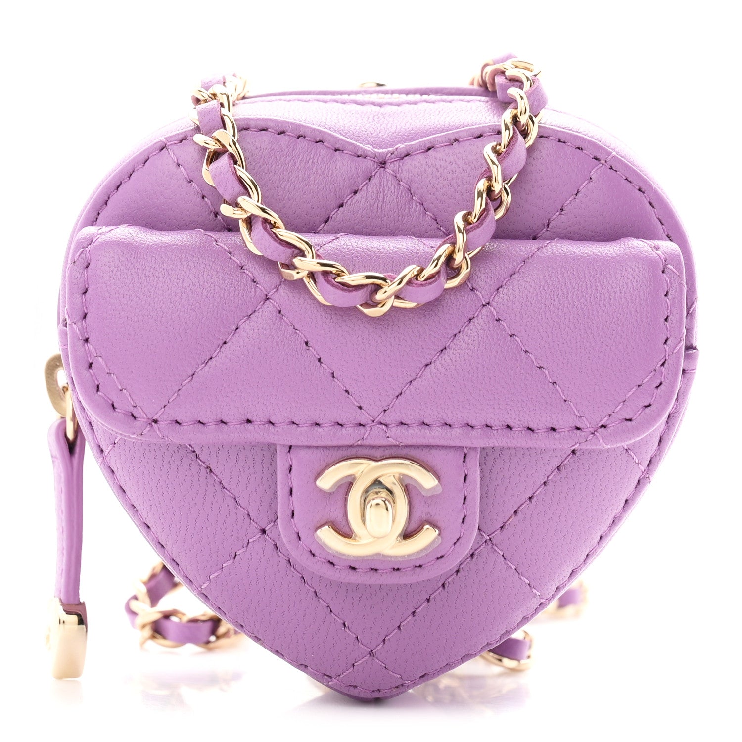 Chanel Lambskin Quilted CC In Love Heart Waist Belt Bag With Chain Purple 1 of 11