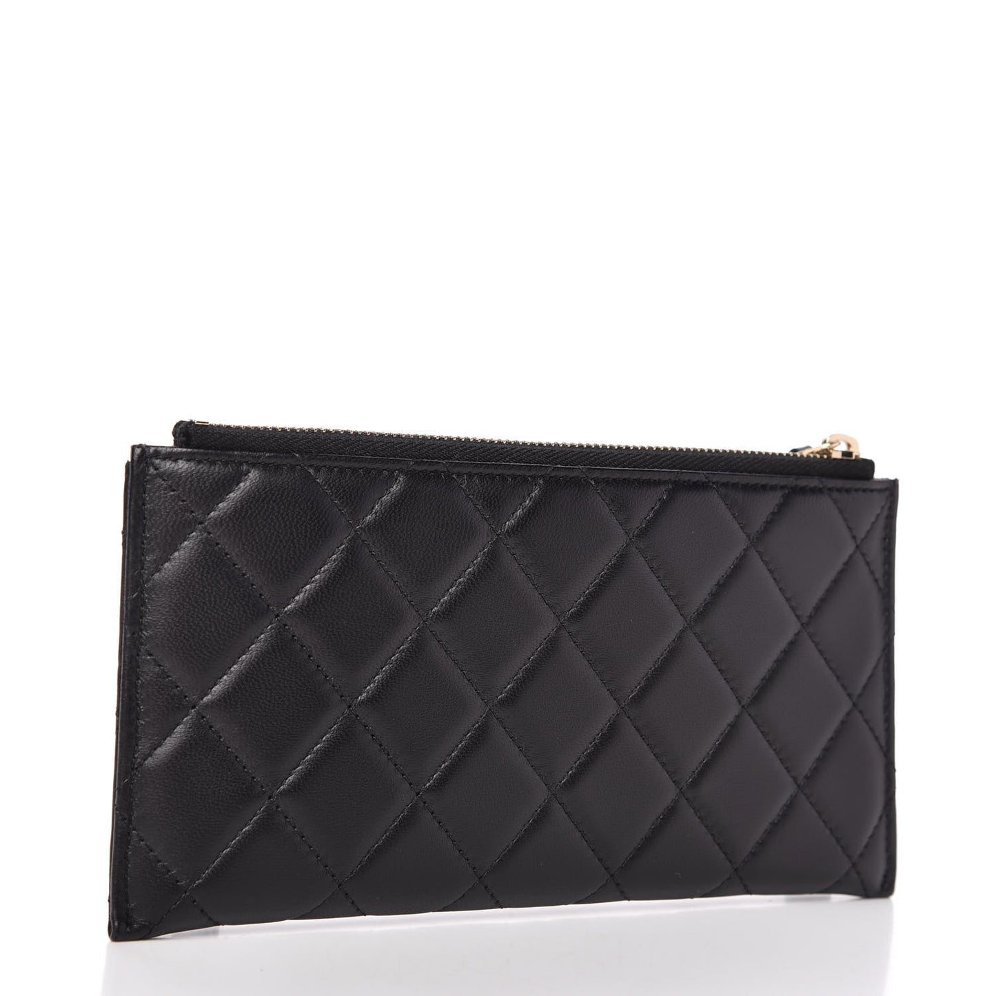 Lambskin Quilted Classic Zip Pouch Black