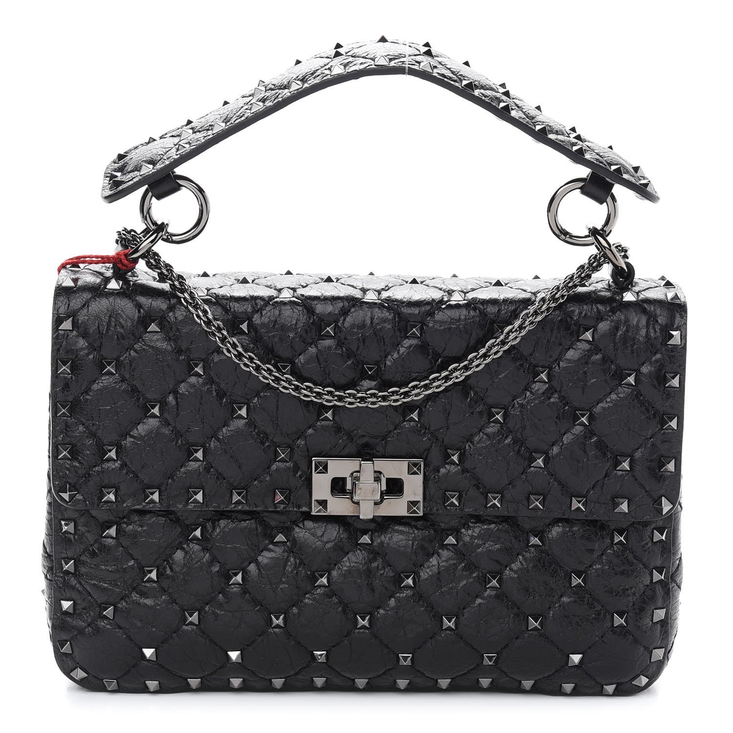 Valentino Garavani Craquele Nappa Medium Rockstud Spike Shoulder Bag Black 1 of 9
