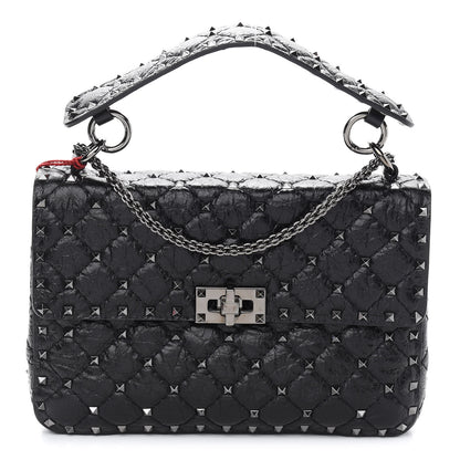 Valentino Garavani Craquele Nappa Medium Rockstud Spike Shoulder Bag Black 1 of 9