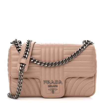 Prada Soft Calfskin Impunture Diagramme Medium Chain Flap Shoulder Bag Cipria 1 of 10