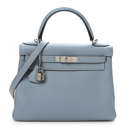 Hermes Togo Kelly Retourne 28 Bleu Lin 1 of 10