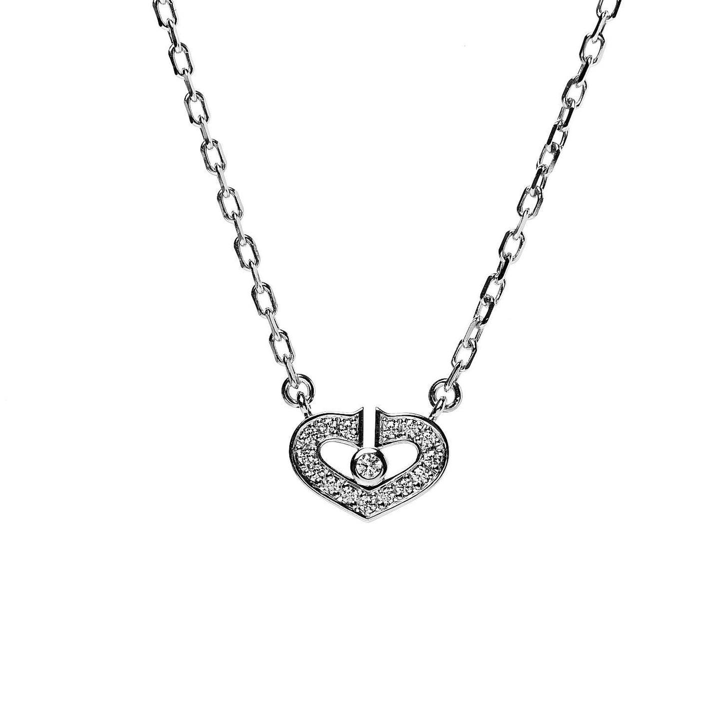 18K White Gold Diamond Hearts and Symbols Necklace