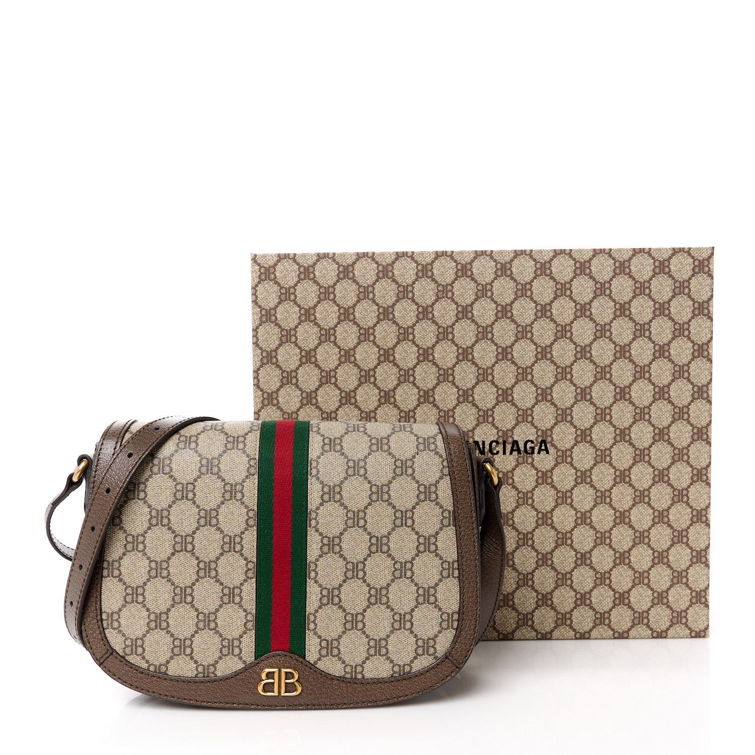 Gucci X BALENCIAGA BB Supreme Monogram Web Small Ophidia Shoulder Bag Beige New Acero 11 of 11