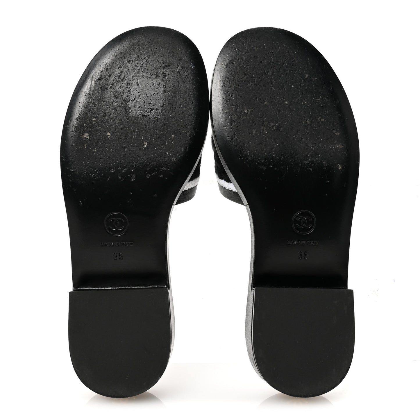Lambskin Embroidered CC Mule Sandal 35 Black White