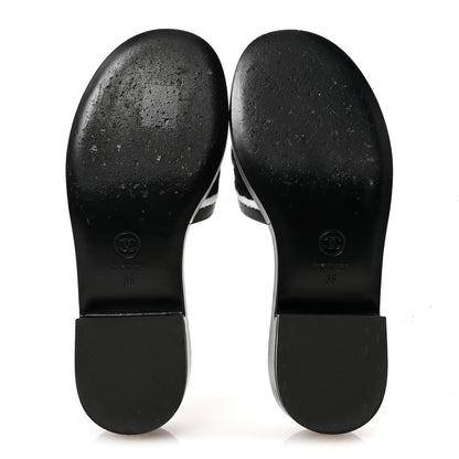Chanel Lambskin Embroidered CC Mule Sandal 35 Black White 6 of 10