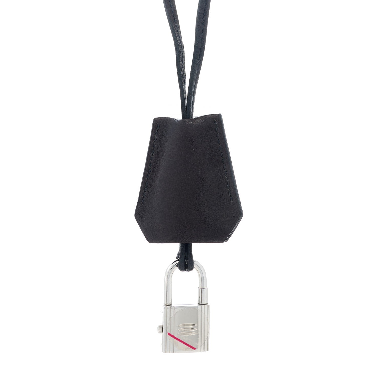 Hermes Stainless Steel Barenia Kelly Clochette Necklace Watch Noir 3 of 6