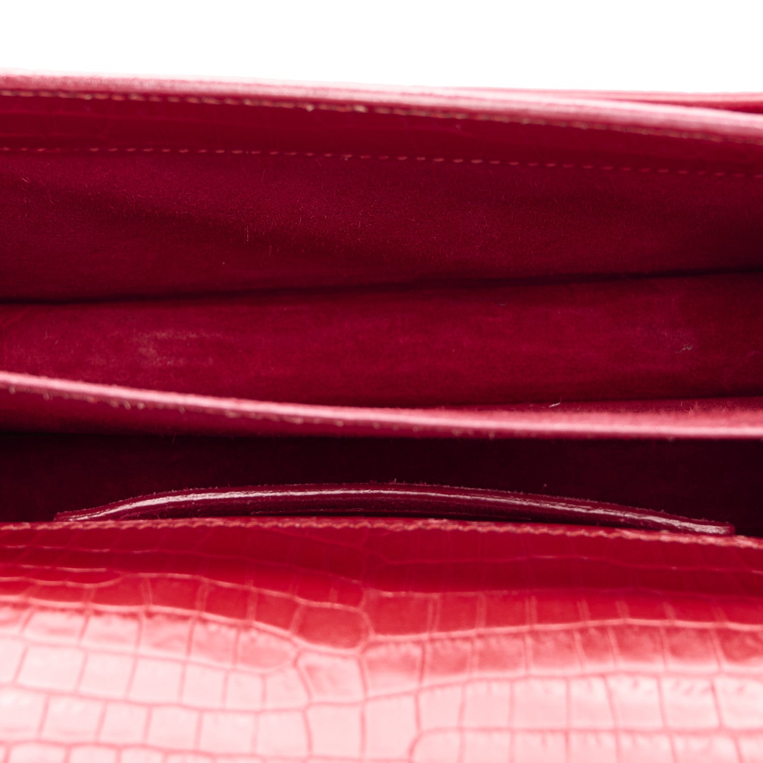 Saint Laurent Calfskin Crocodile Embossed Medium Monogram Sunset Rouge Eros 5 of 9