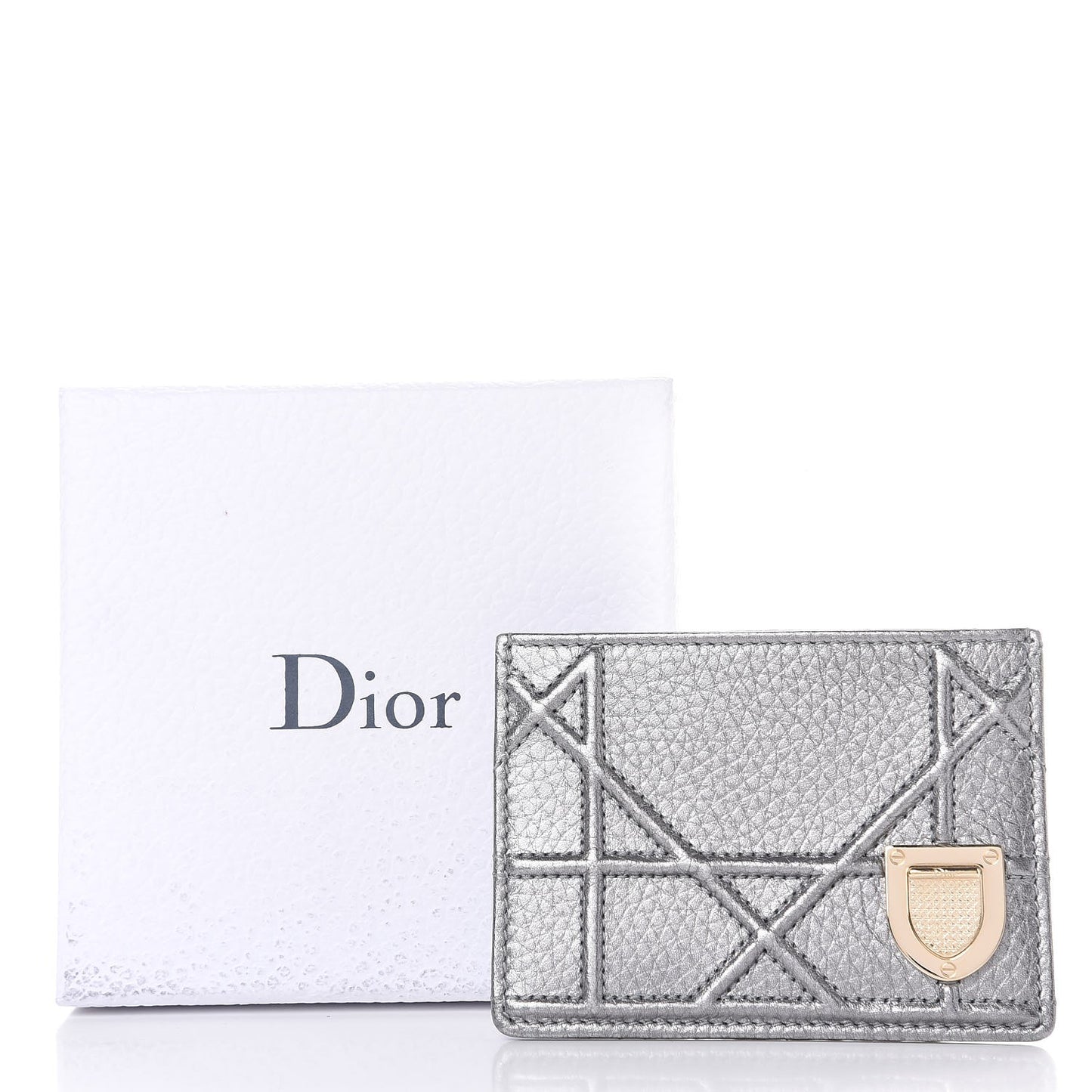 Metallic Grained Calfskin Cannage Diorama Card Holder Steel