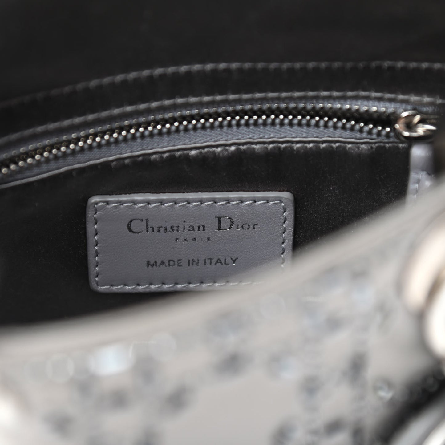 Satin Crystal Cannage Mini Lady Dior Gray