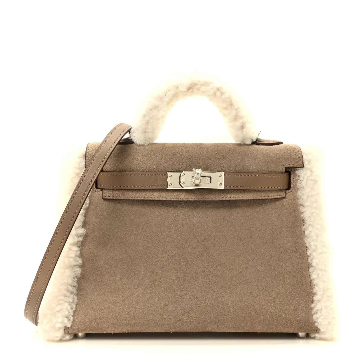 Veau Grizzly Mouton Shearling Swift Teddy Mini Kelly 20 Gris Caillou Ecru Etoupe