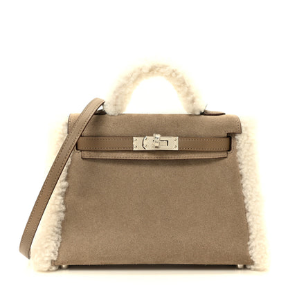 Hermes Veau Grizzly Mouton Shearling Swift Teddy Mini Kelly 20 Gris Caillou Ecru Etoupe 1 of 10