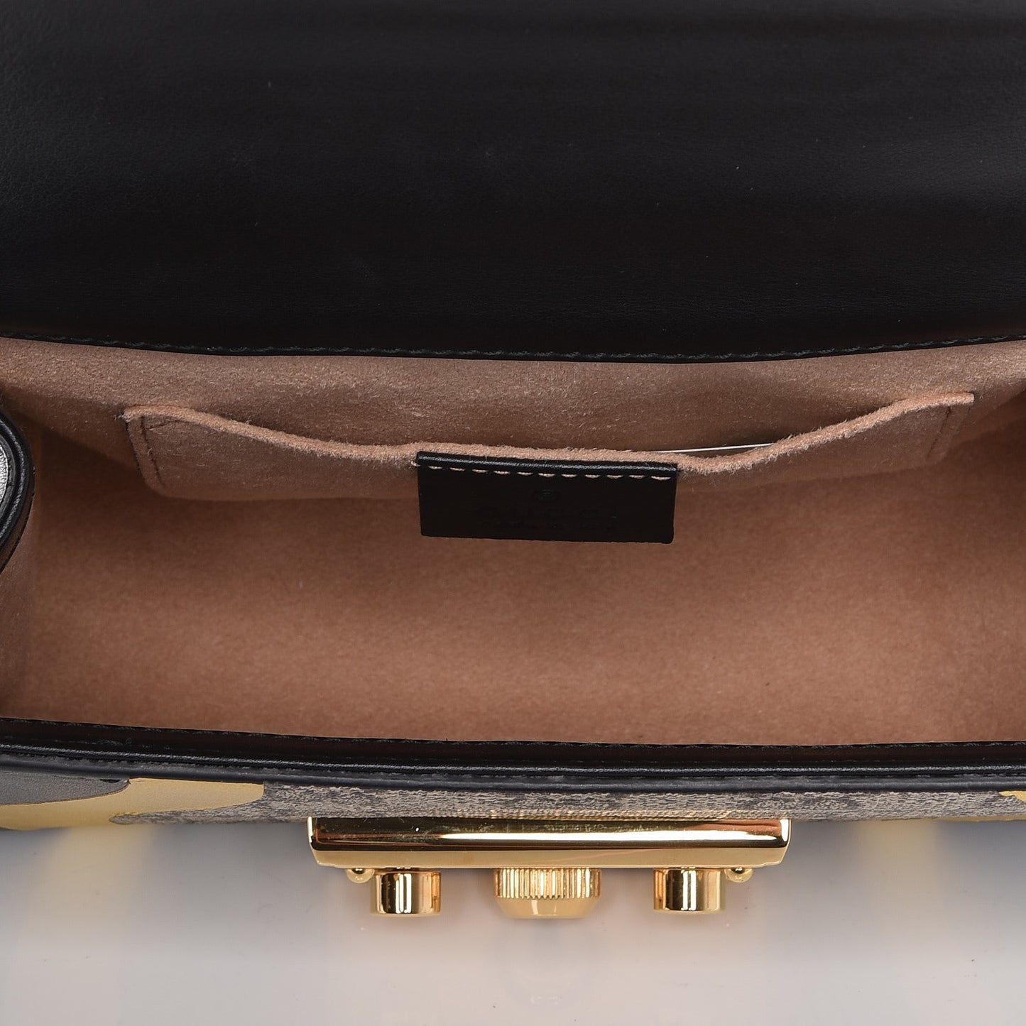 Calfskin GG Supreme Monogram Small Padlock Shoulder Bag Black Gold