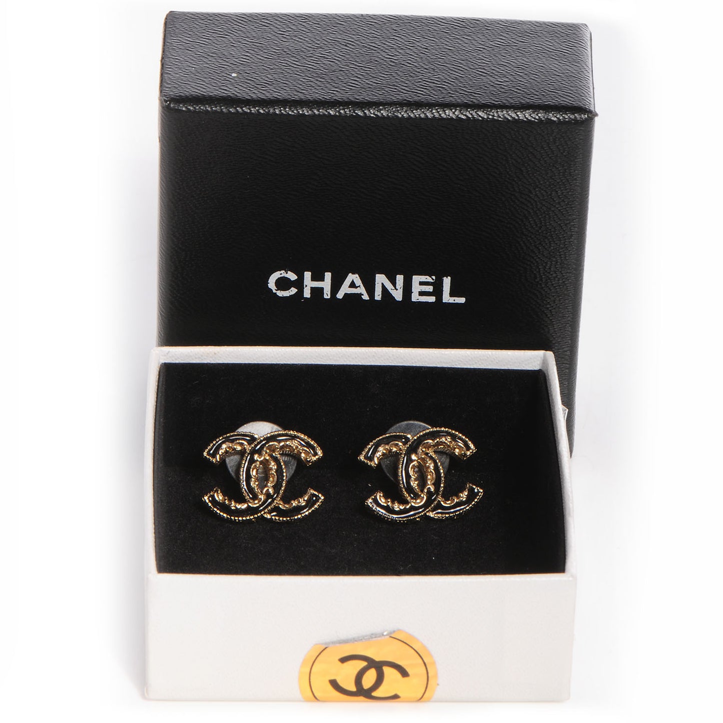 Enamel CC Baroque Earrings Black Gold