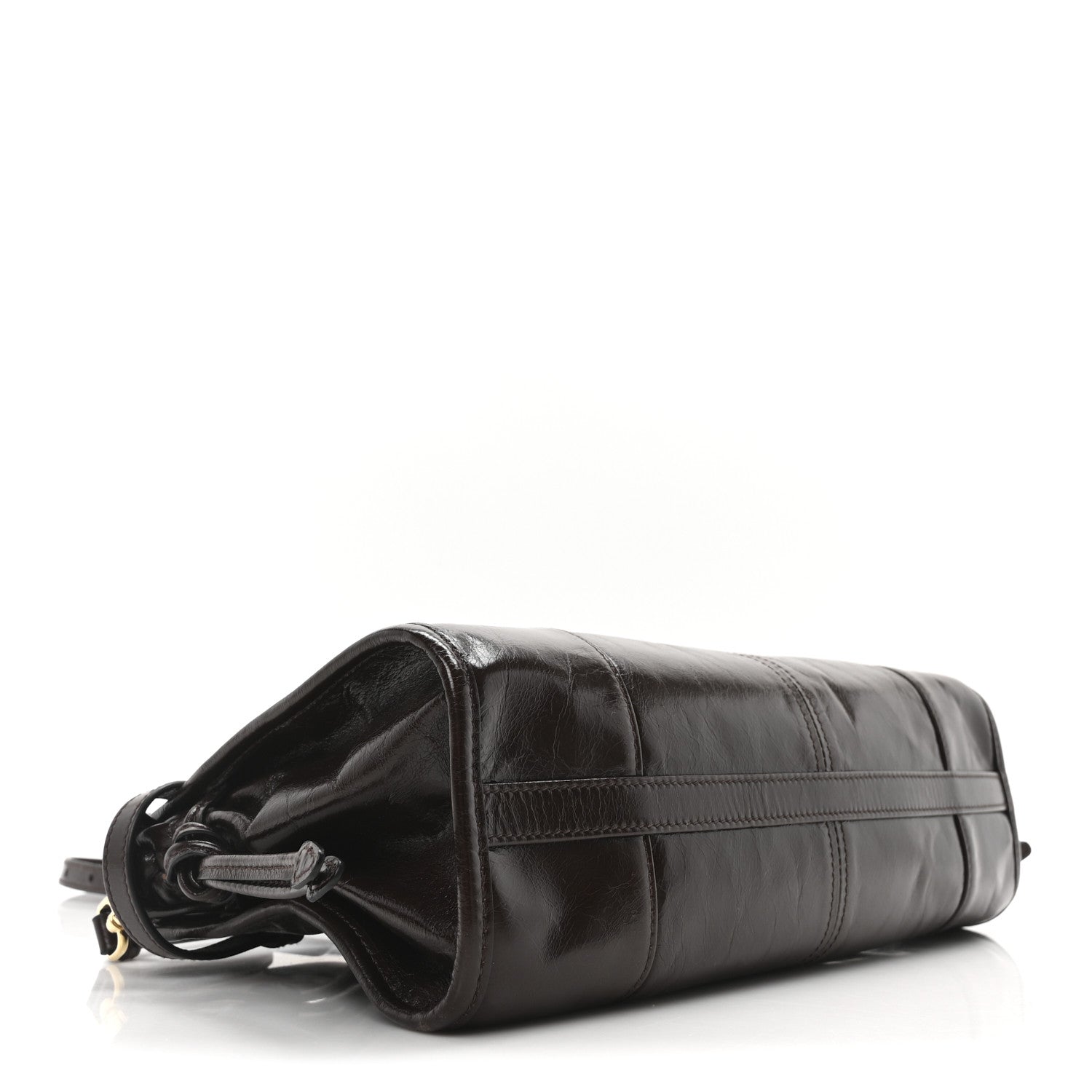 Prada Glossy Calfskin Triangle Medium Bonnie Shoulder Bag Dark Brown 4 of 9