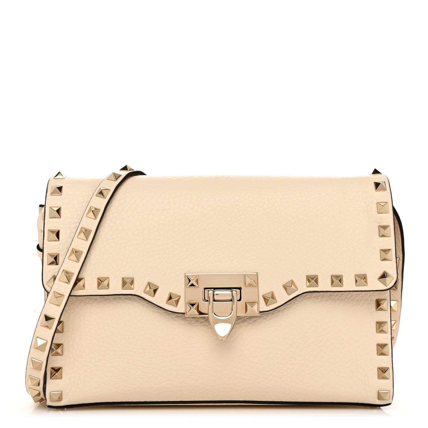 Pebbled Calfskin Medium Rockstud Flip Lock Crossbody Bag Light Ivory