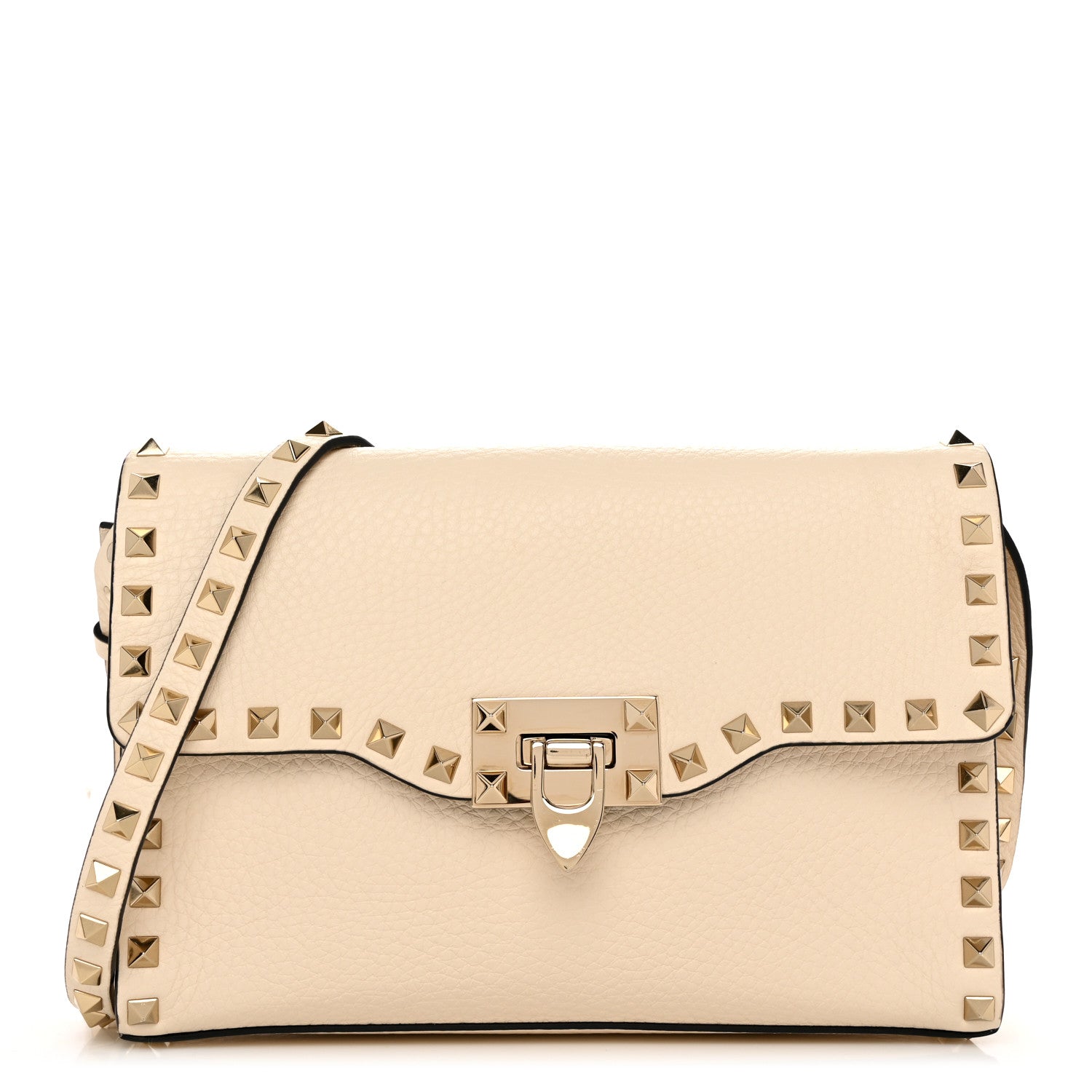 Valentino Garavani Pebbled Calfskin Medium Rockstud Flip Lock Crossbody Bag Light Ivory 1 of 10