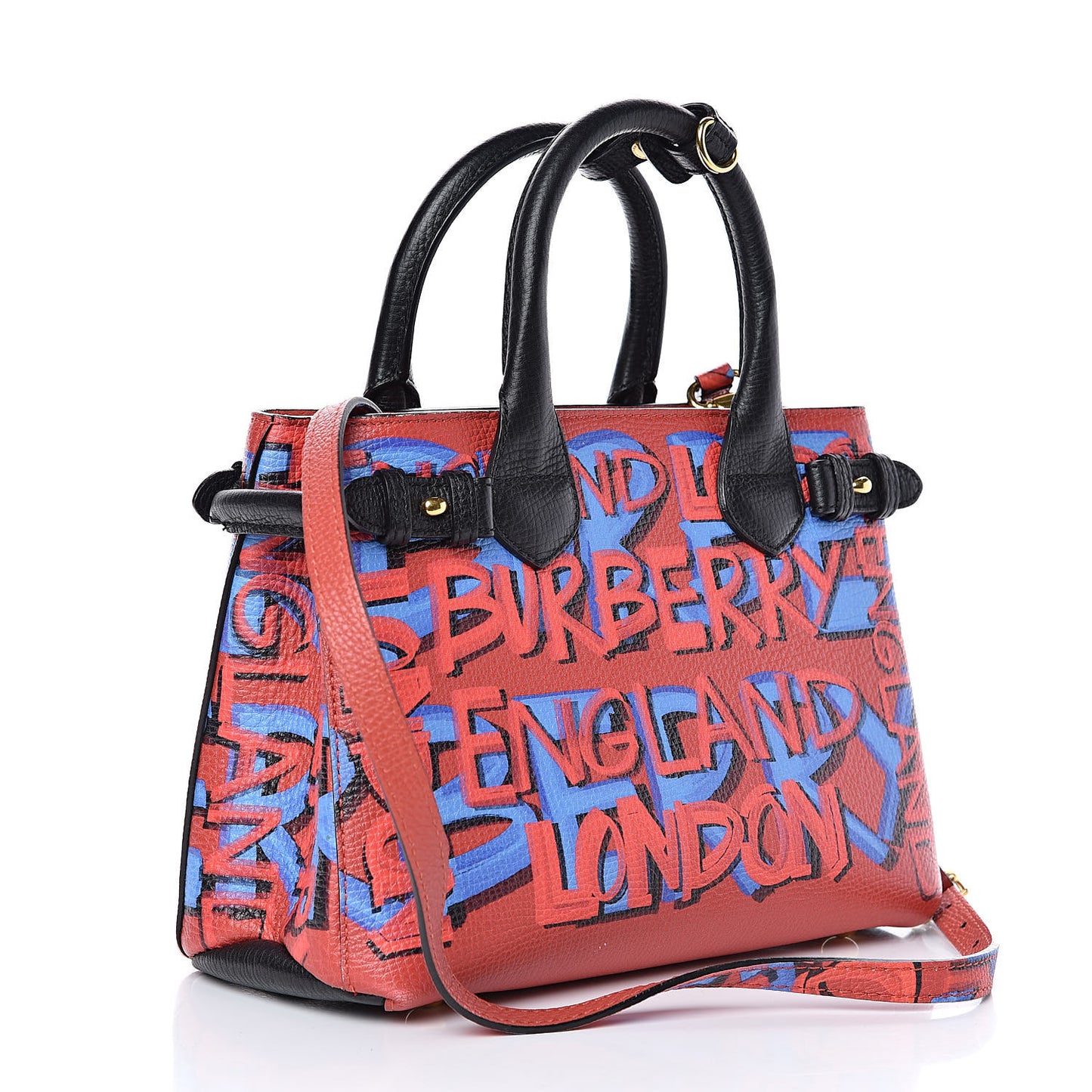 Grainy Calfskin Graffiti Print Small Banner Tote Black