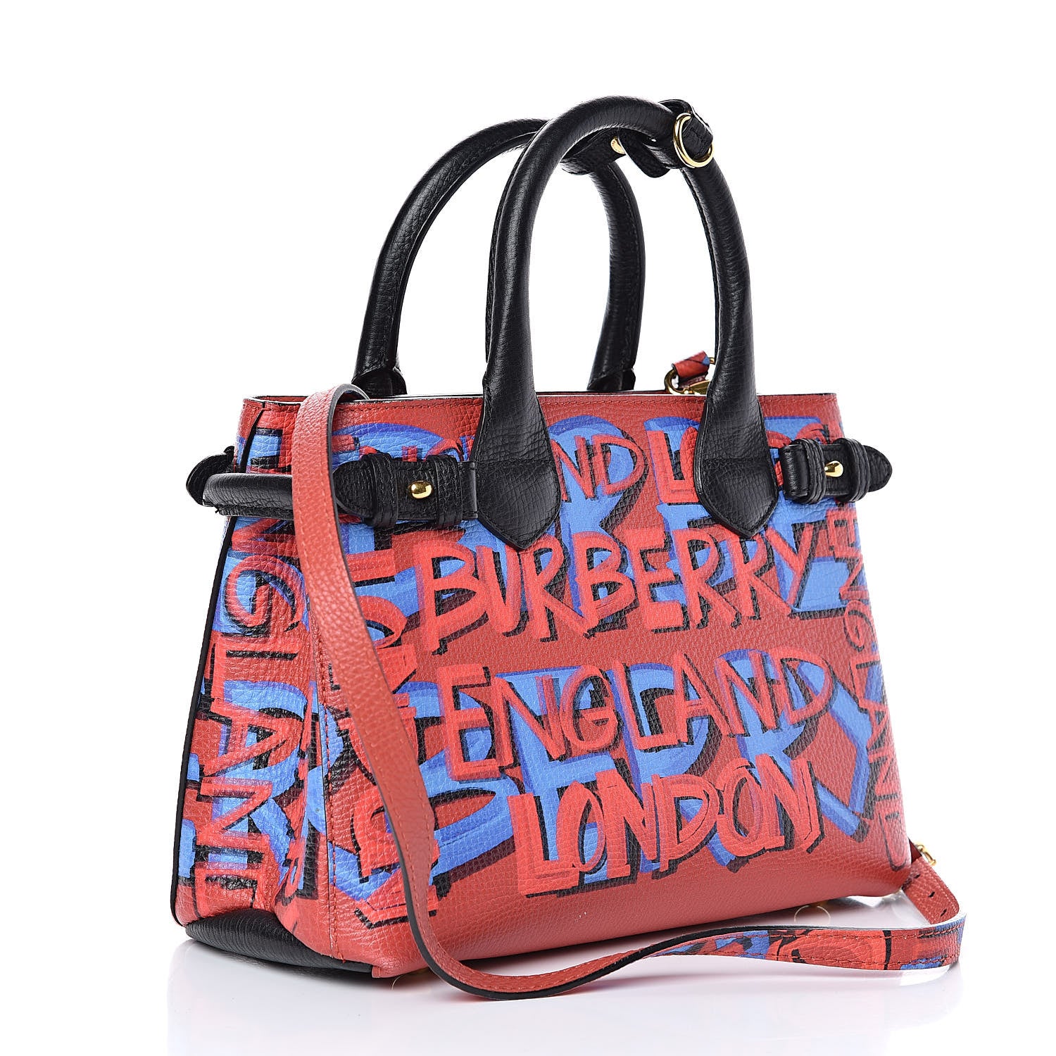 Burberry Grainy Calfskin Graffiti Print Small Banner Tote Black 3 of 11