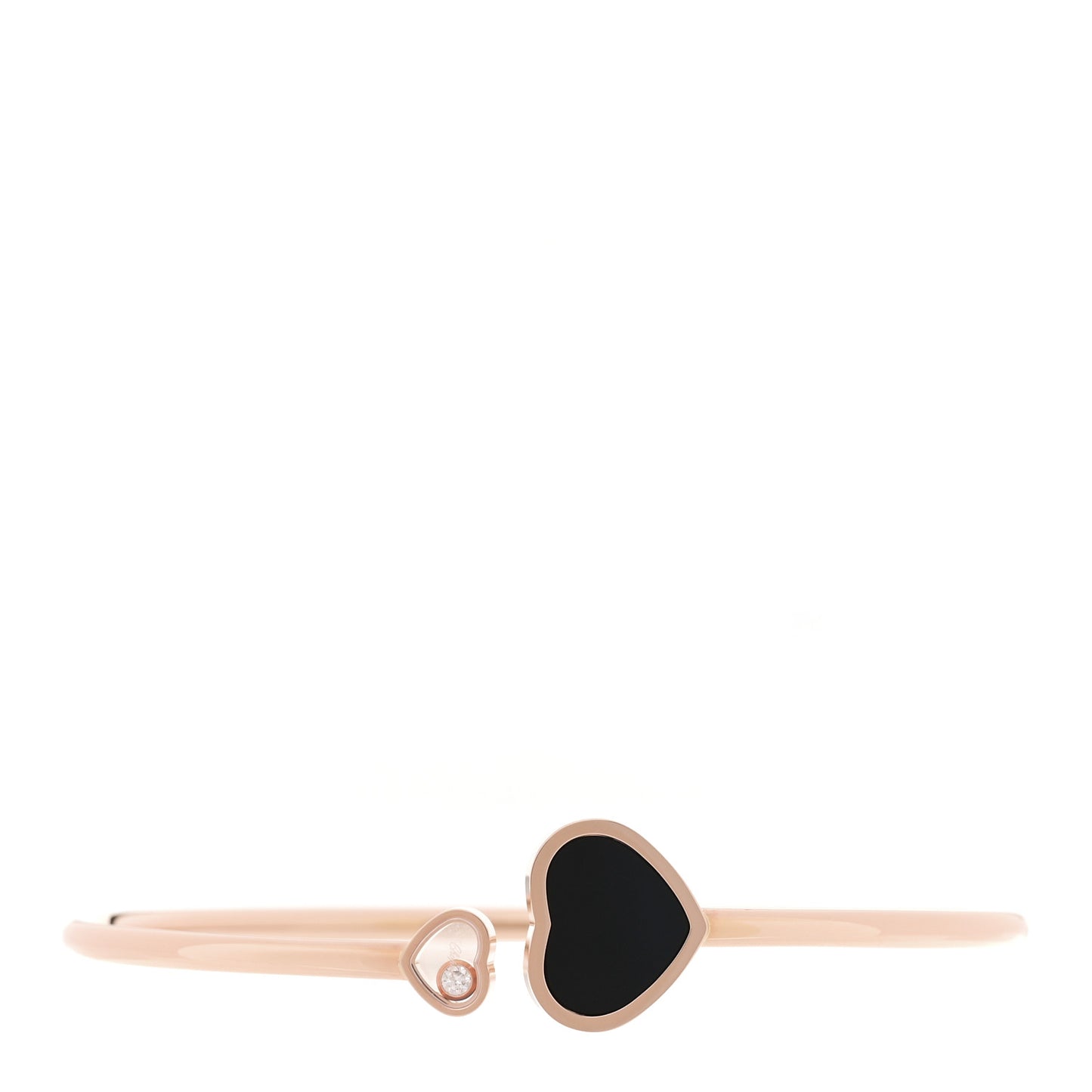 18K Rose Gold Diamond Black Onyx Happy Hearts Bangle Bracelet