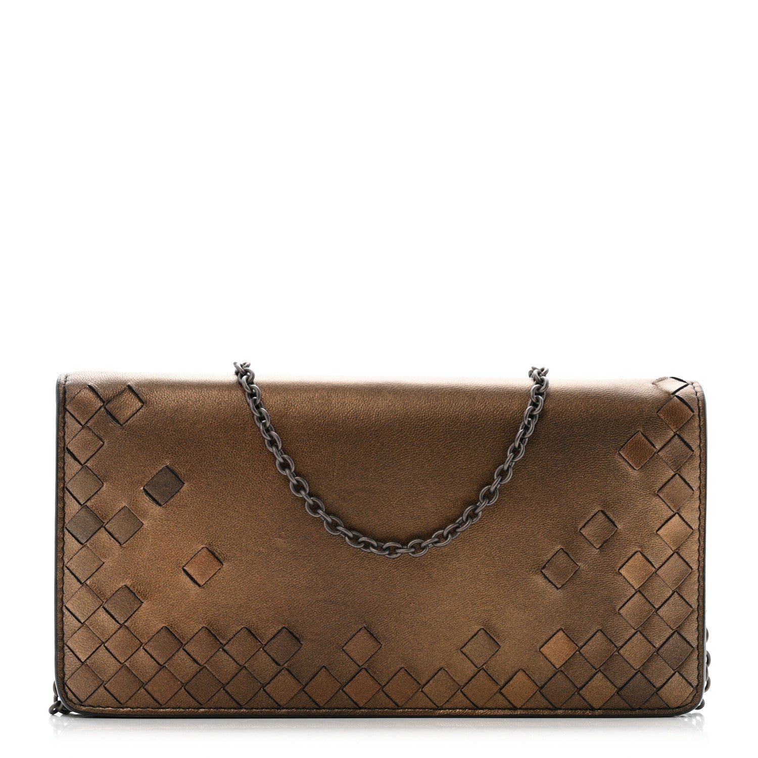Bottega Veneta Metallic Nappa Intrecciato Continental Wallet on Chain Dark Copper 1 of 14