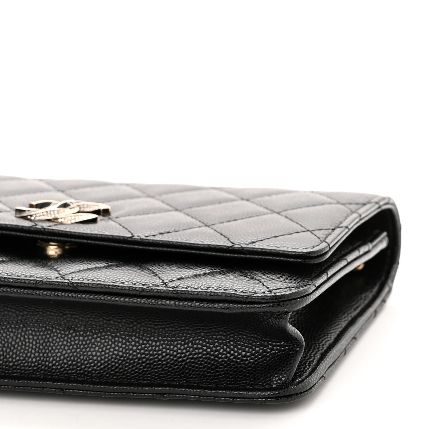 Caviar Quilted Crystal Enamel CC Wallet On Chain WOC Black